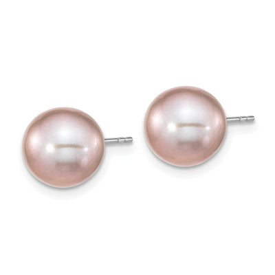 Sterling Silver Rhodium-plated Purple Round Freshwater Cultured Pearl Post Earring