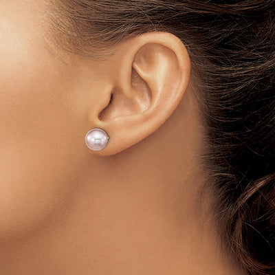 Sterling Silver Rhodium-plated Purple Round Freshwater Cultured Pearl Post Earring