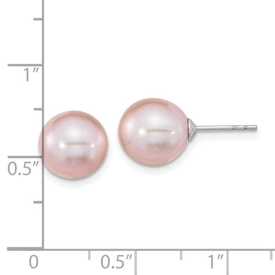 Sterling Silver Rhodium-plated Purple Round Freshwater Cultured Pearl Post Earring