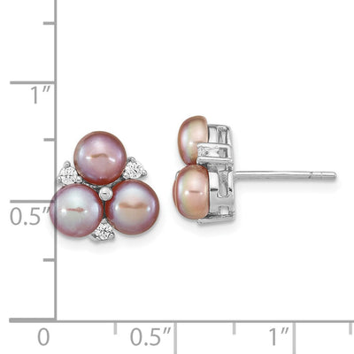 Sterling Silver Rhodium-plated Purple Button Freshwater Cultured Pearl Post Earrings, 11 x 11mm