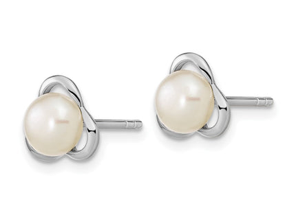 Sterling Silver Rhodium-plated 6- White Button Freshwater Cultured Pearl Post Earrings (Style QE16337)