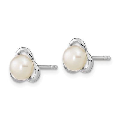 Sterling Silver Rhodium-plated White Button Freshwater Cultured Pearl Post Earrings, 8.44 x 8.44mm