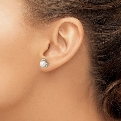 Sterling Silver Rhodium-plated White Button Freshwater Cultured Pearl Post Earrings, 8.44 x 8.44mm