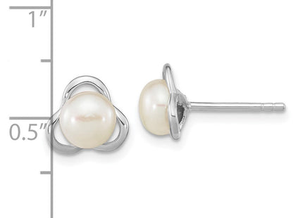 Sterling Silver Rhodium-plated 6- White Button Freshwater Cultured Pearl Post Earrings (Style QE16337)