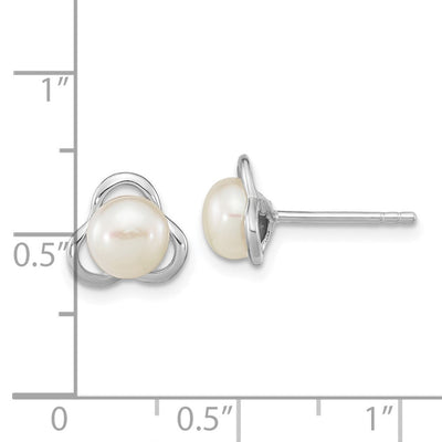 Sterling Silver Rhodium-plated White Button Freshwater Cultured Pearl Post Earrings, 8.44 x 8.44mm