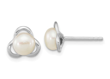 Sterling Silver Rhodium-plated 6- White Button Freshwater Cultured Pearl Post Earrings (Style QE16337)