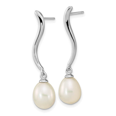 Sterling Silver Rhodium-plated White Teardrop Freshwater Cultured Pearl Post Dangle Earrings, 33.2 x 7.79mm
