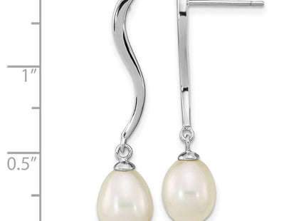 Sterling Silver Rhodium-plated 7- White Teardrop Freshwater Cultured Pearl Post Dangle Earrings (Style QE16350)