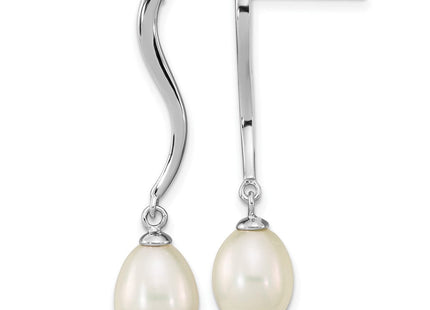 Sterling Silver Rhodium-plated 7- White Teardrop Freshwater Cultured Pearl Post Dangle Earrings (Style QE16350)