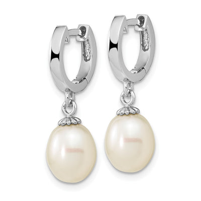 Sterling Silver Rhodium-plated White Teardrop Freshwater Cultured Pearl Dangle Hoop Earrings