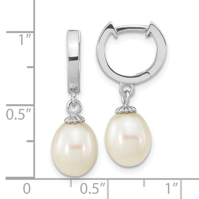 Sterling Silver Rhodium-plated White Teardrop Freshwater Cultured Pearl Dangle Hoop Earrings