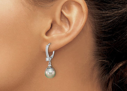 Sterling silver cubic zirconia teardrop drop earrings, another view