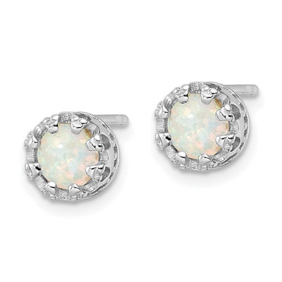 Sterling Silver Rhodium-plated Polished Created Opal Post Earrings, 7.5 x 7.6mm