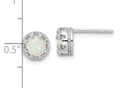 Sterling Silver Rhodium-plated Polished Created Opal Post Earrings (Style QE16404)