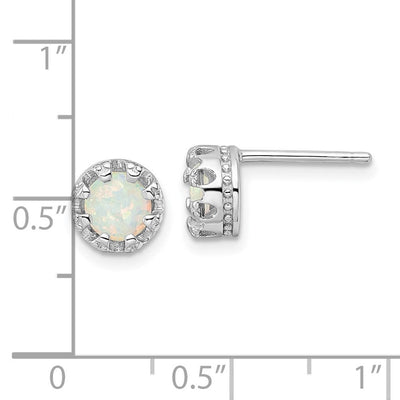Sterling Silver Rhodium-plated Polished Created Opal Post Earrings, 7.5 x 7.6mm