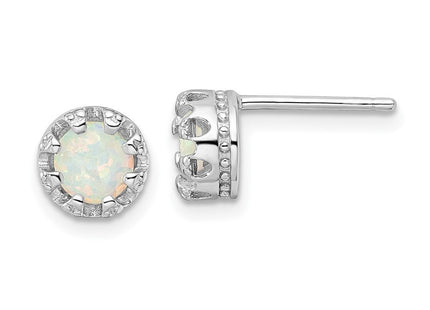 Sterling Silver Rhodium-plated Polished Created Opal Post Earrings (Style QE16404)
