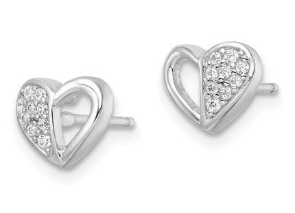 Sterling Silver Rhodium-plated CZ Heart Post Earrings (Style QE16422)