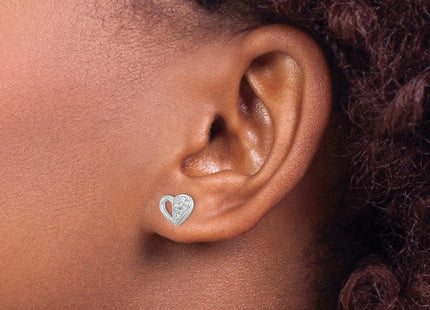 Sterling Silver Rhodium-plated CZ Heart Post Earrings (Style QE16422)