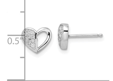 Sterling Silver Rhodium-plated CZ Heart Post Earrings (Style QE16422)