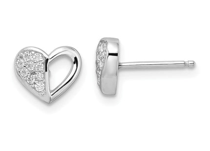 Sterling Silver Rhodium-plated CZ Heart Post Earrings (Style QE16422)