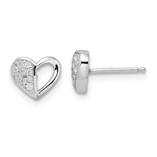 Sterling Silver Rhodium-plated CZ Heart Post Earrings (Style QE16422)