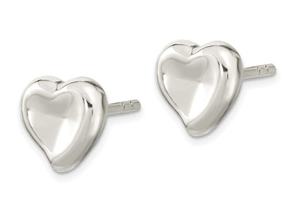 Sterling Silver Polished Puffed Heart Post Earrings