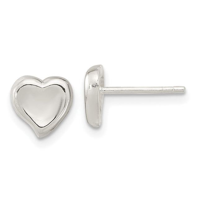 Sterling Silver Polished Puffed Heart Post Earrings, 7.58 x 7.78mm