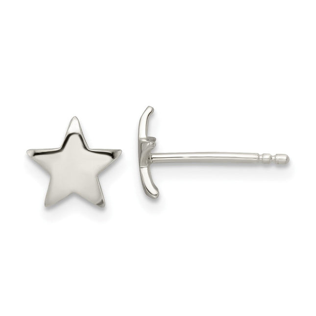 Sterling Silver Polished Star Post Earrings, 7.8 x 8.1mm