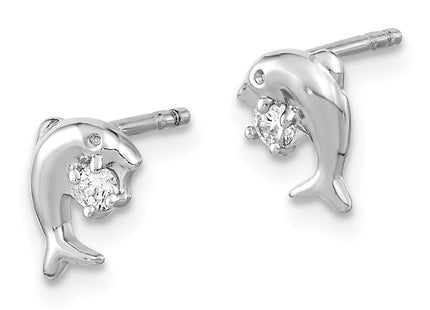 Sterling Silver Rhodium-plated CZ Dolphin Post Earrings (Style QE16496)