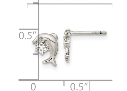 Sterling Silver Rhodium-plated CZ Dolphin Post Earrings (Style QE16496)