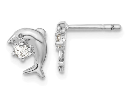 Sterling Silver Rhodium-plated CZ Dolphin Post Earrings (Style QE16496)