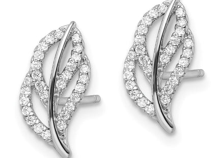 Sterling Silver Rhodium-plated Polished CZ Leaf Post Earrings (Style QE16540)