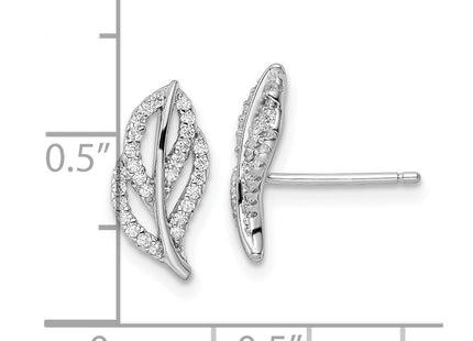 Sterling Silver Rhodium-plated Polished CZ Leaf Post Earrings (Style QE16540)