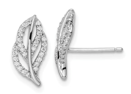 Sterling Silver Rhodium-plated Polished CZ Leaf Post Earrings (Style QE16540)