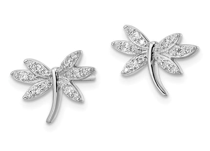 Sterling Silver Rhodium-plated CZ Dragonfly Post Earrings (Style QE16549)