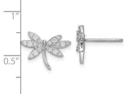 Sterling Silver Rhodium-plated CZ Dragonfly Post Earrings (Style QE16549)