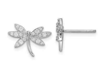 Sterling Silver Rhodium-plated CZ Dragonfly Post Earrings (Style QE16549)
