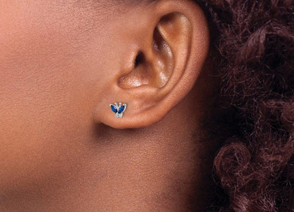 Sterling Silver Rhodium-plated Blue & White CZ Butterfly Post Earrings (Style QE16557)