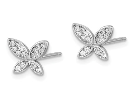 Sterling Silver Rhodium-plated CZ Butterfly Post Earrings (Style QE16559)
