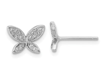 Sterling Silver Rhodium-plated CZ Butterfly Post Earrings (Style QE16559)
