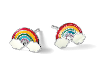 Sterling Silver Rhodium-plated Polished & Multi-color Enameled Rainbow Children's Post Earrings