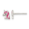 Sterling Silver Polished Multi-color Enameled Unicorn Head Children's Post Earrings