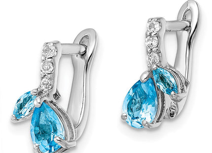 Sterling Silver Rhodium-plated Swiss BT/White Topaz Hinged Earrings (Style QE16641BT)