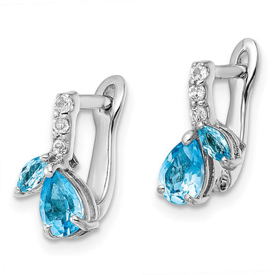 Sterling Silver Rhodium-plated Swiss BT/White Topaz Hinged Earrings, 10.6mm