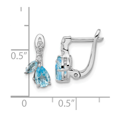 Sterling Silver Rhodium-plated Swiss BT/White Topaz Hinged Earrings, 10.6mm