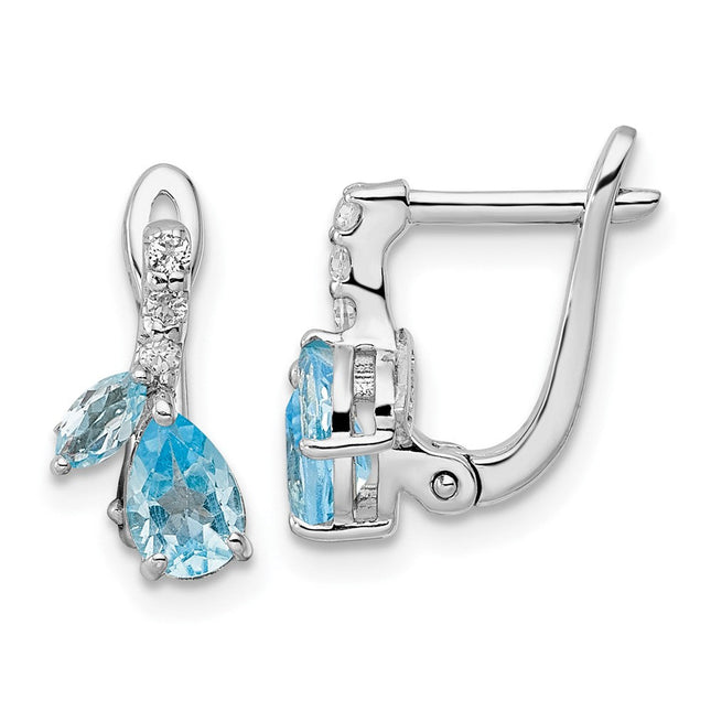 Sterling Silver Rhodium-plated Swiss BT/White Topaz Hinged Earrings, 10.6mm