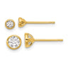 Sterling Silver Gold-tone and CZ Bezel Post Earrings Set