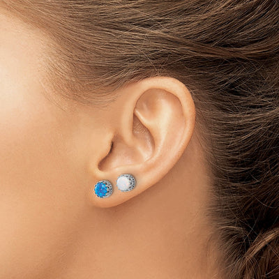 Sterling Silver Rh-plated Cr. Blue Opal / White Opal Post Earring Set