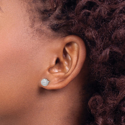 Sterling Silver Rhodium-plated Micro Pavé CZ Ball Stud Earrings