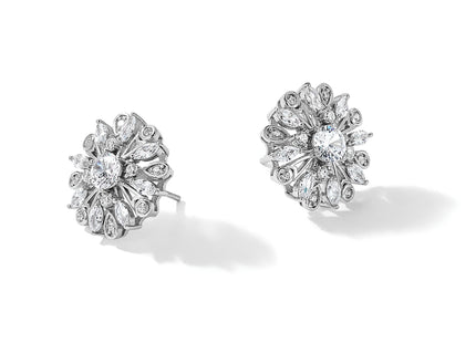 Sterling Silver Rhodium-plated CZ Floral Post Earrings